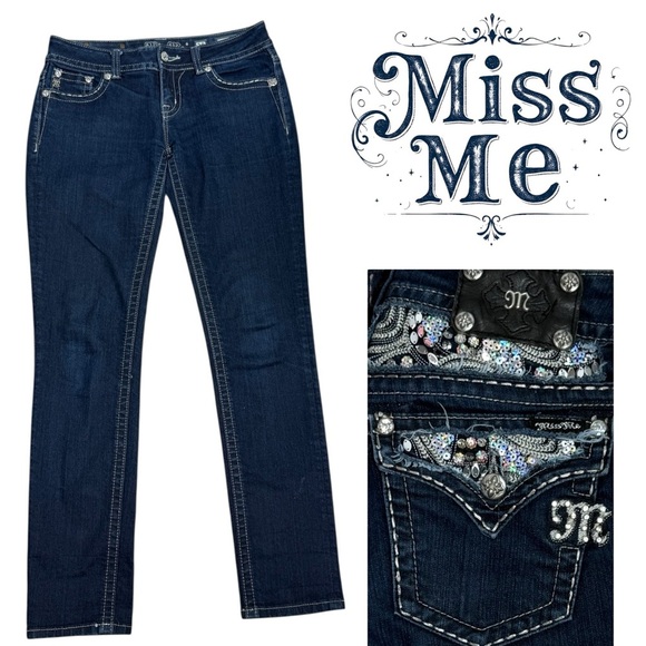 Miss Me Easy Skinny Stretch Jean 28 long rhinestone sequin embellishments - Picture 1 of 9